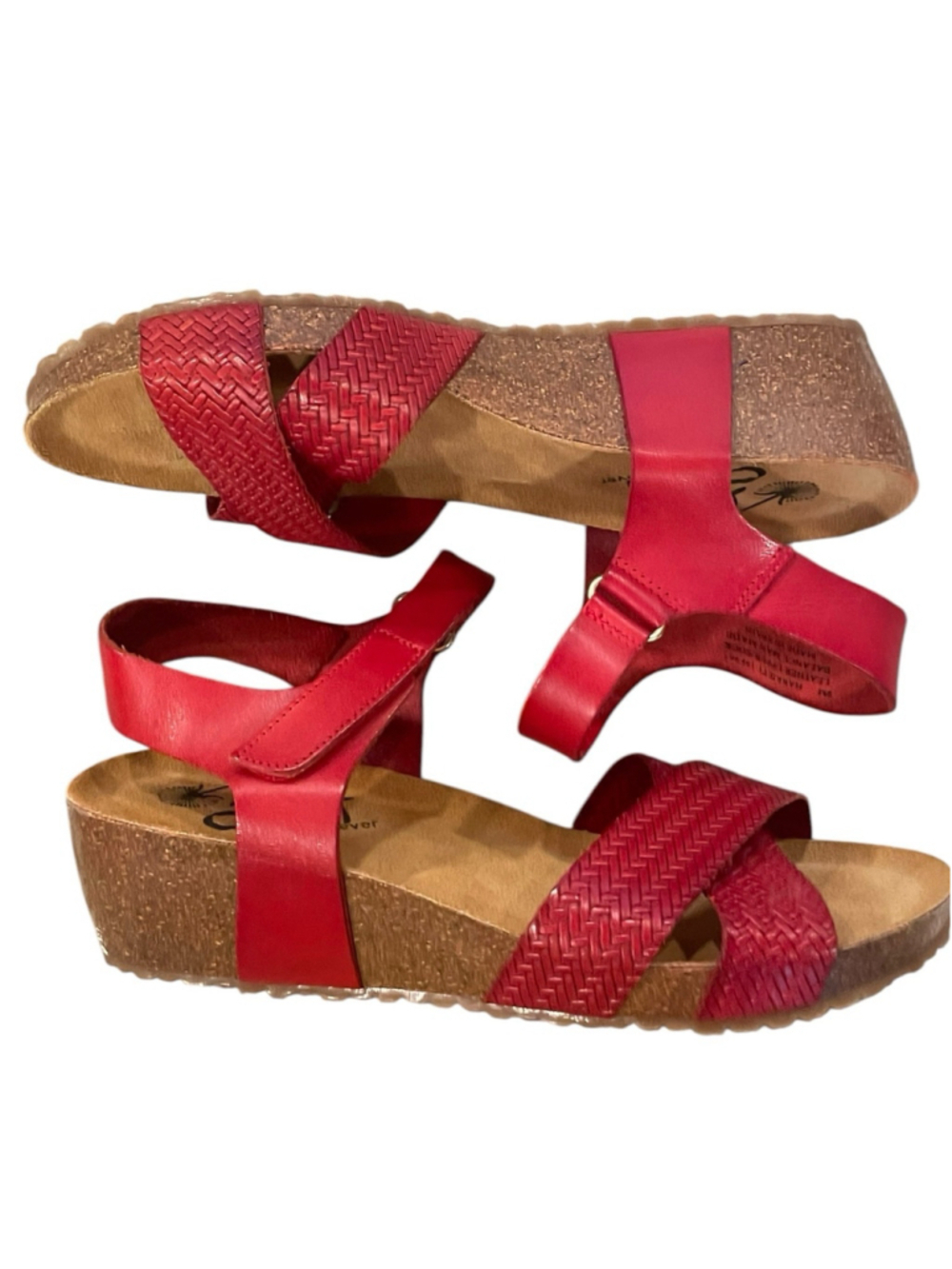 OTBT Womens Size 9M Harriett Woven Criss Cross Cork Wedge Sandal Leather Red - Picture 5 of 14